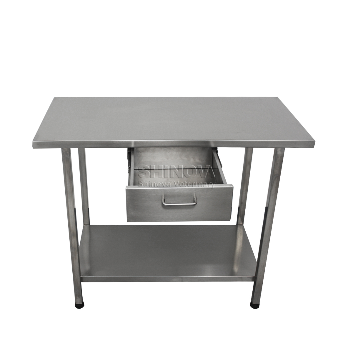 Tisch aus rostfreiem Stahl mit Schublade